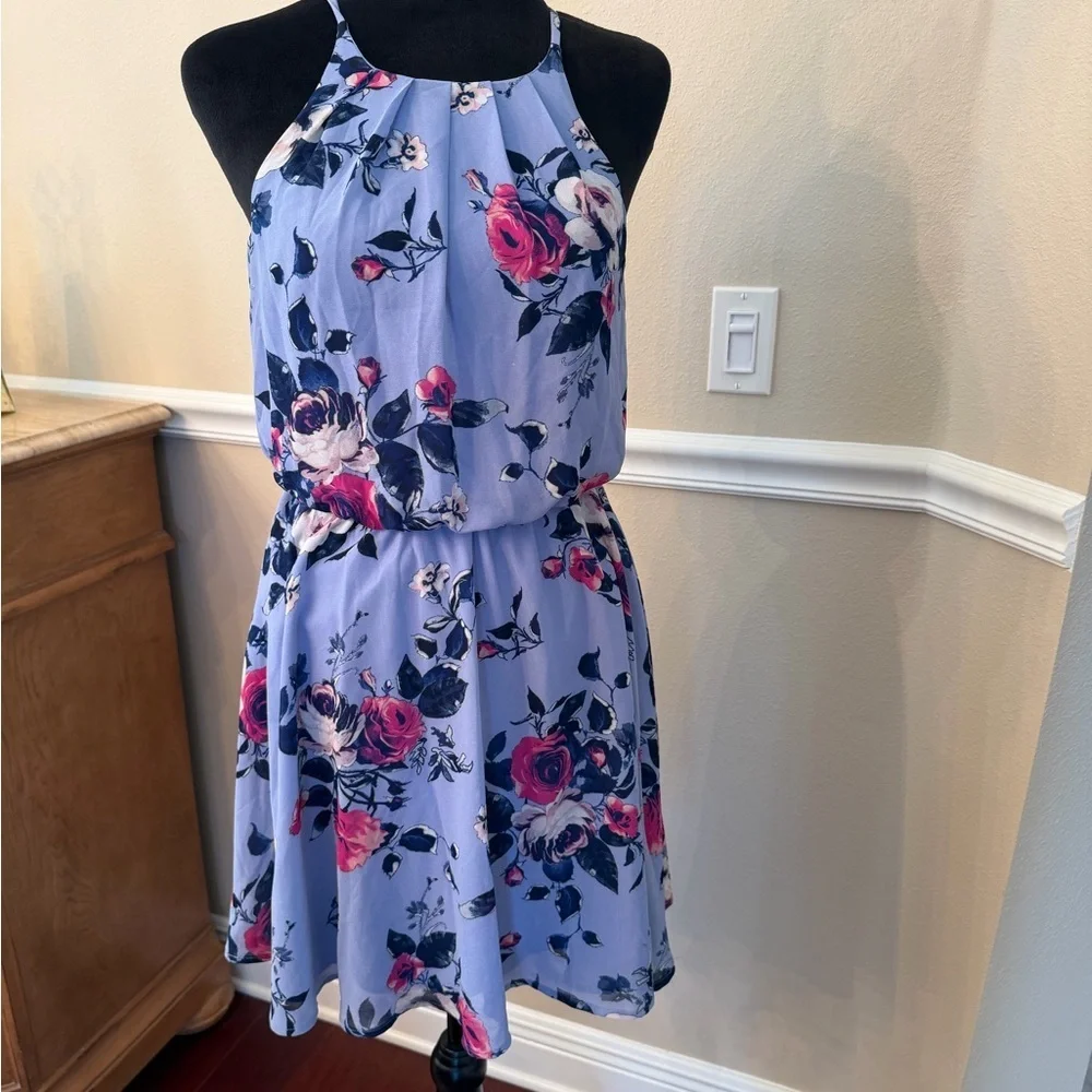 blue rain floral dress Athena Satin Print kind print and print placement will vary Some colours instantly make you